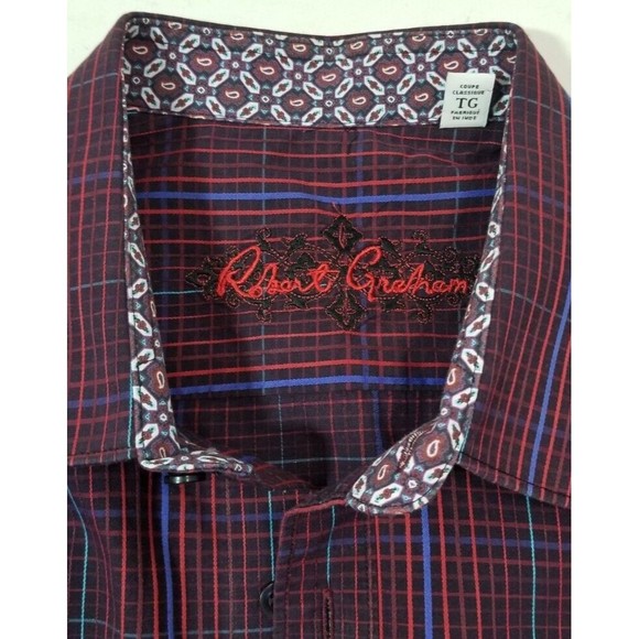 Robert Graham Long Sleeve Button Up Red Blue Knowledge Wisdom Faith Men Sz XL - Picture 2 of 7